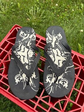 Fox Racing Y2K Men's Black Flip-Flops with Graphic Print Size 12